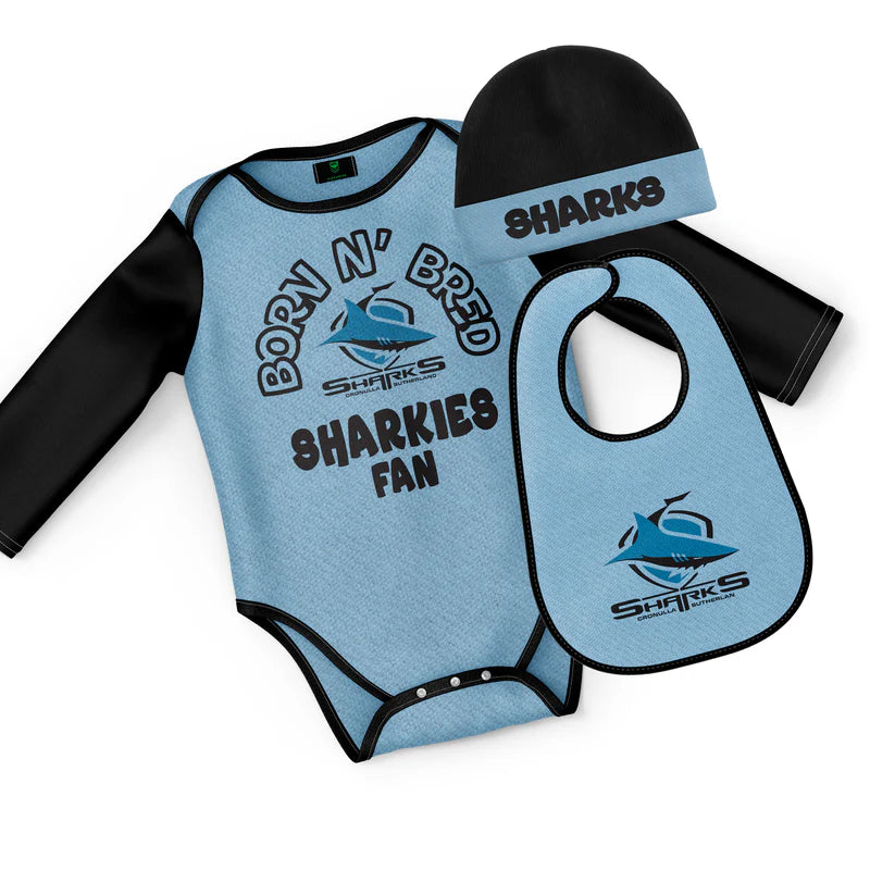 NRL INFANT BORN & BRED 3PC GIFT SET - CRONULLA SHARKS