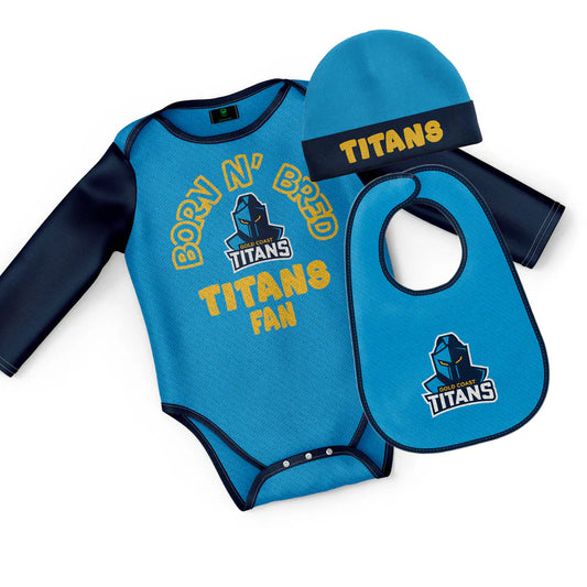 NRL INFANT BORN & BRED 3PC GIFT SET - GOLD COAST TITANS