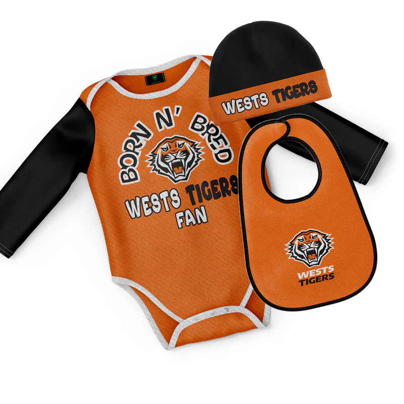 NRL INFANT BORN & BRED 3PC GIFT SET - WEST TIGERS