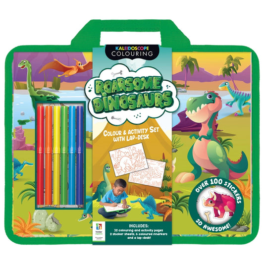 HINKLER KALEIDOSCOPE COLOURING ROARSOME DINOSAURS COLOUR & ACTIVITY SET WITH LAP DESK