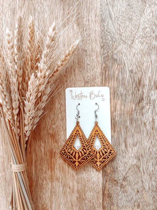 WOODEN TRIBAL DROP EARRINGS