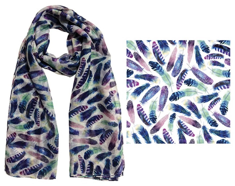 FRANKIE & ME DESIGNER POLYESTER SCARF - FEATHER PRINT