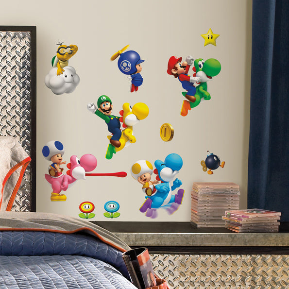 ROOMMATES SUPER MARIO BROS WII REMOVABLE WALL STICKERS - 35 STICKERS