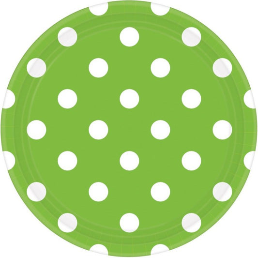 KIWI GREEN DOTS PAPER PLATES 17.8CM ROUND - PACK OF 8