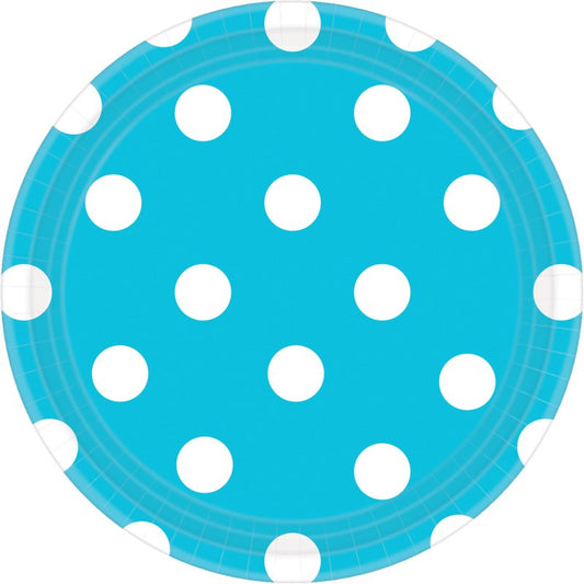 CARIBBEAN BLUE DOTS PAPER PLATES 17.7CM ROUND - PACK OF 8