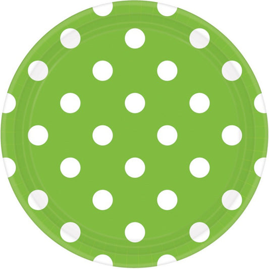 KIWI GREEN DOTS ROUND PAPER PLATES 22.9CM - PACK OF 8