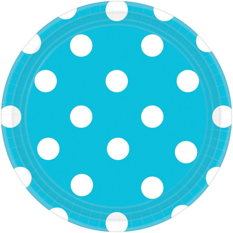 CARIBBEAN BLUE DOTS PAPER PLATES 23CM ROUND - PACK OF 8