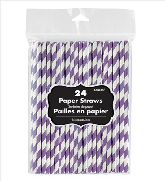 PURPLE & WHITE PAPER STRAWS - 24 PACK